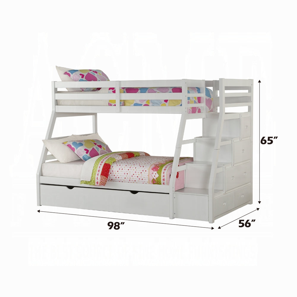 Mojo Twin/Full Bunk Loft Bed W/Trundle & Storage - White