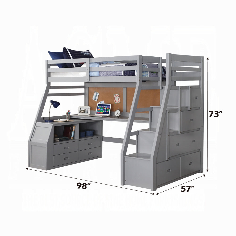 Mojo Twin/Full Bunk Loft Bed W/Workstation & Storage - Grey