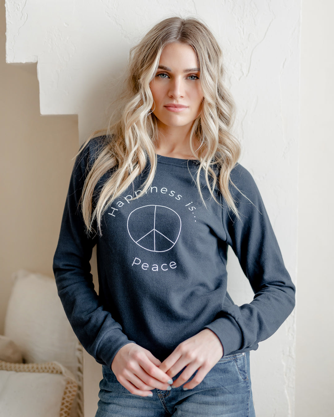 Women's Peace Crew Sweatshirt, True Navy