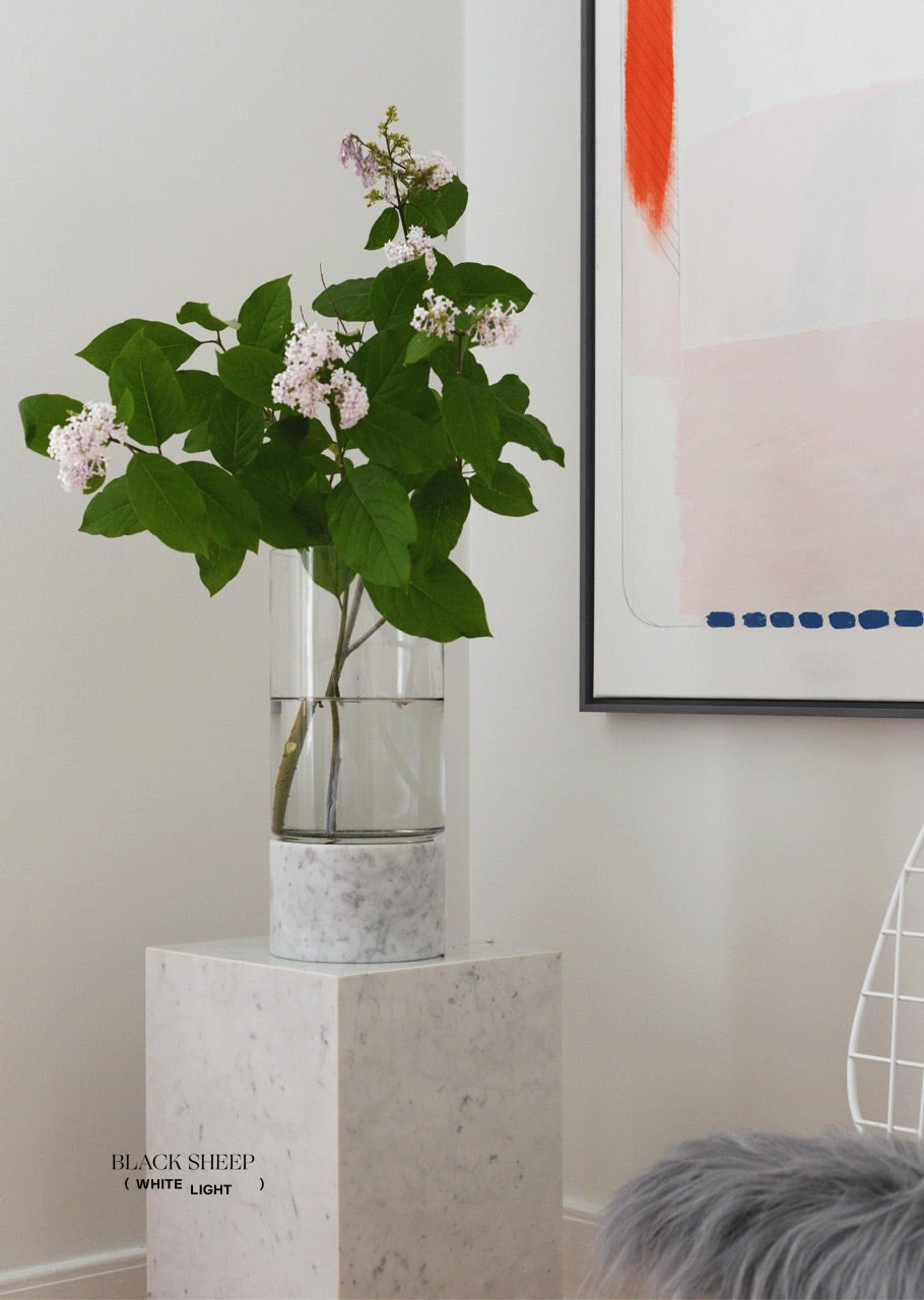 Bianco Carrara Marble and Glass Vase and Hurricane
