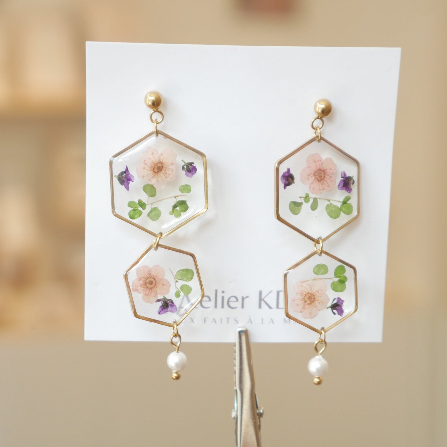 Boucles d’oreilles Chloé rose - trio hexa