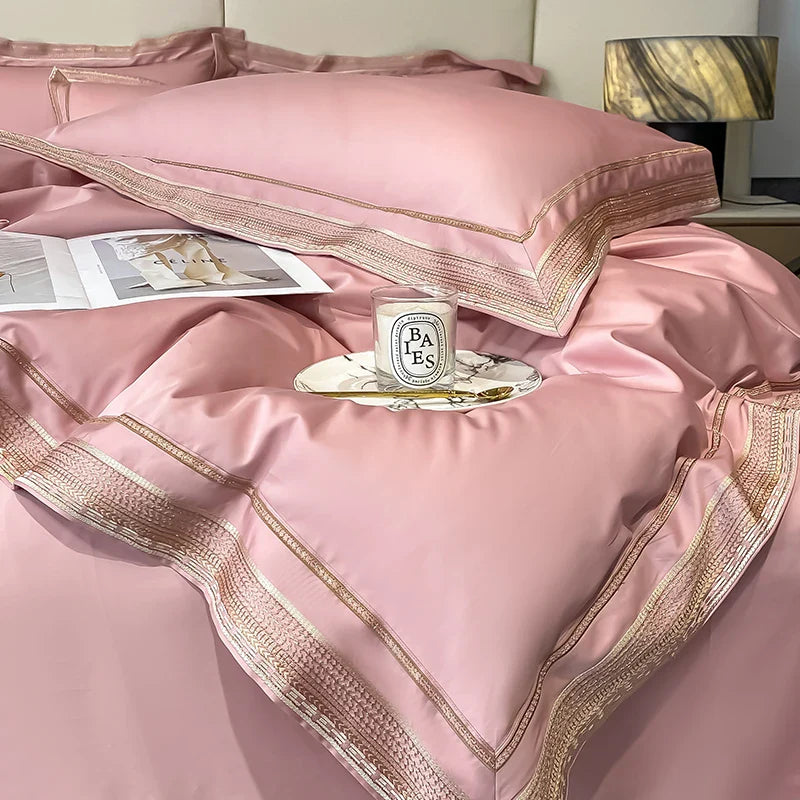 Royal Retreat Gold Edging Embroidered 1000 TC Duvet Set - Blush