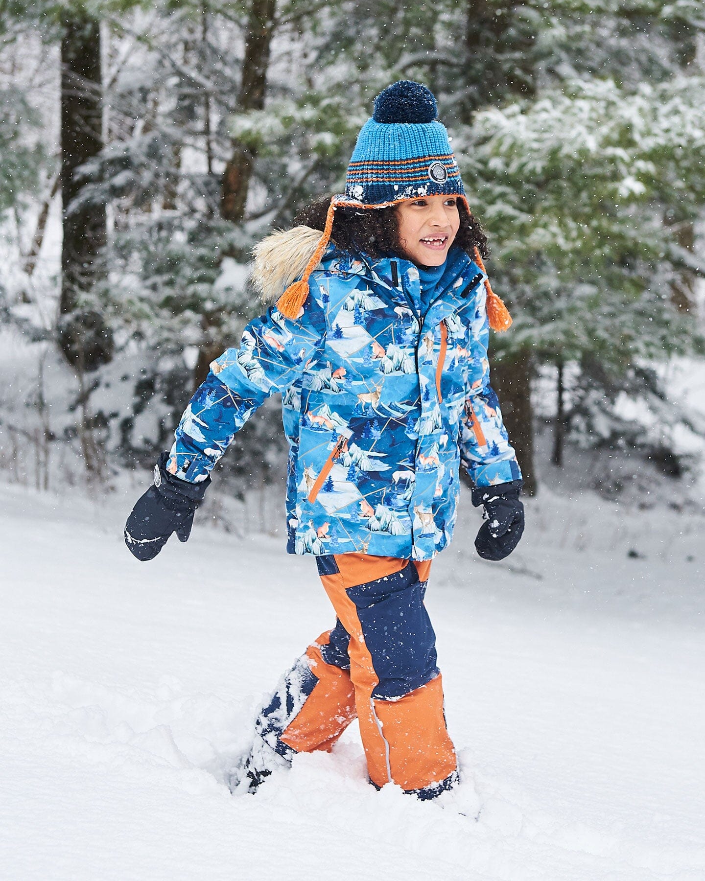 Two Piece Snowsuit Burnt Orange With Printed Animals And Glaciers