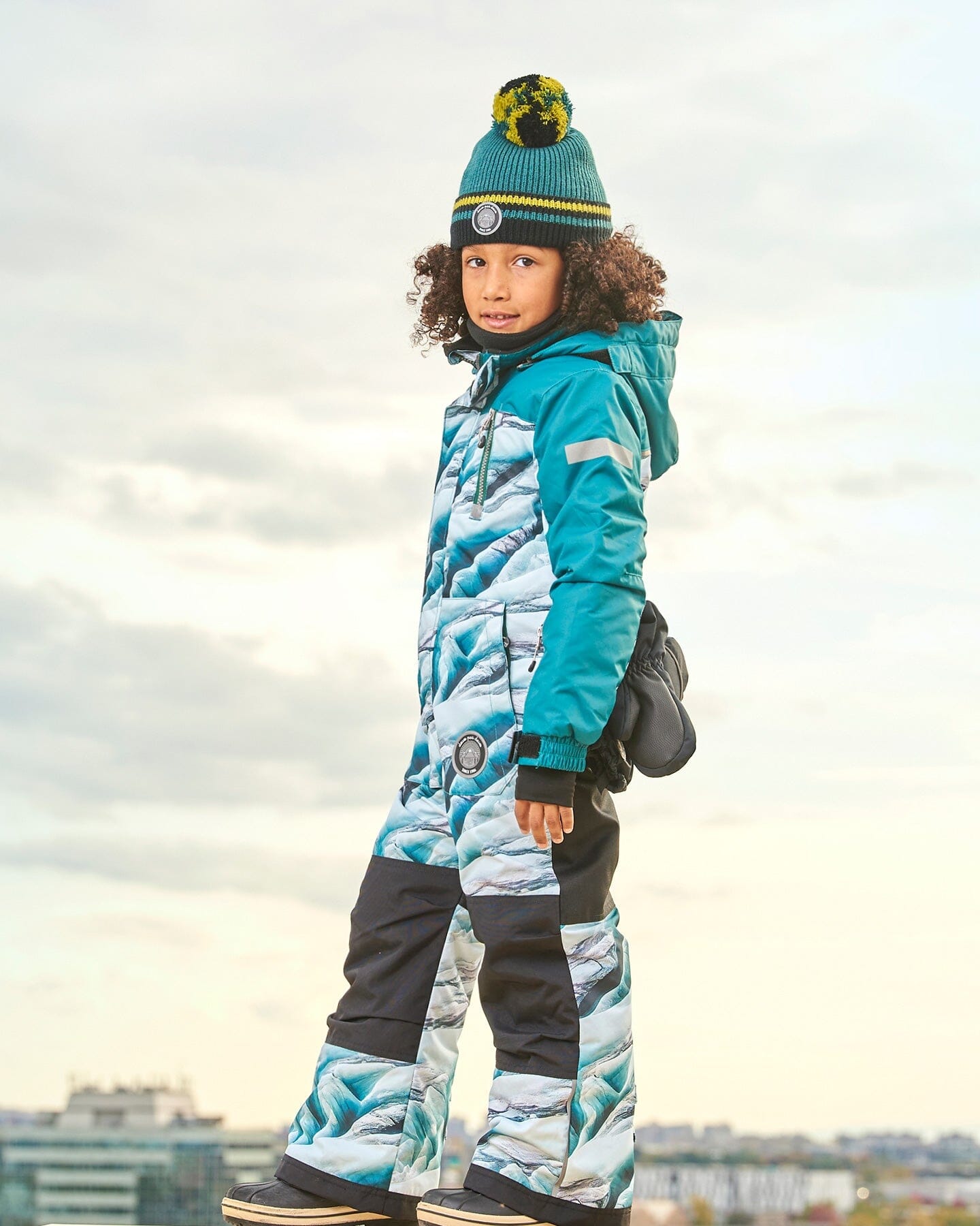 One Piece Snowsuit Forest Green Printed Glaciers