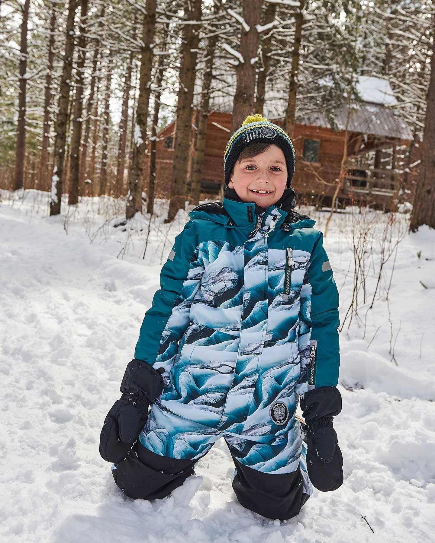 One Piece Snowsuit Forest Green Printed Glaciers