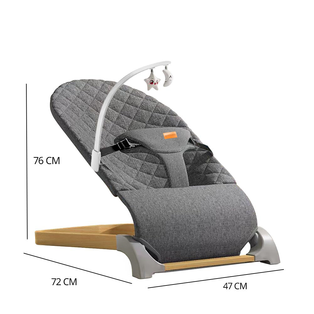 Ergonomic Quilted Baby Bouncer & Rocker with Removable Toy Bar, Adjustable Safety Harness , Baby Bouncinette (Grey)