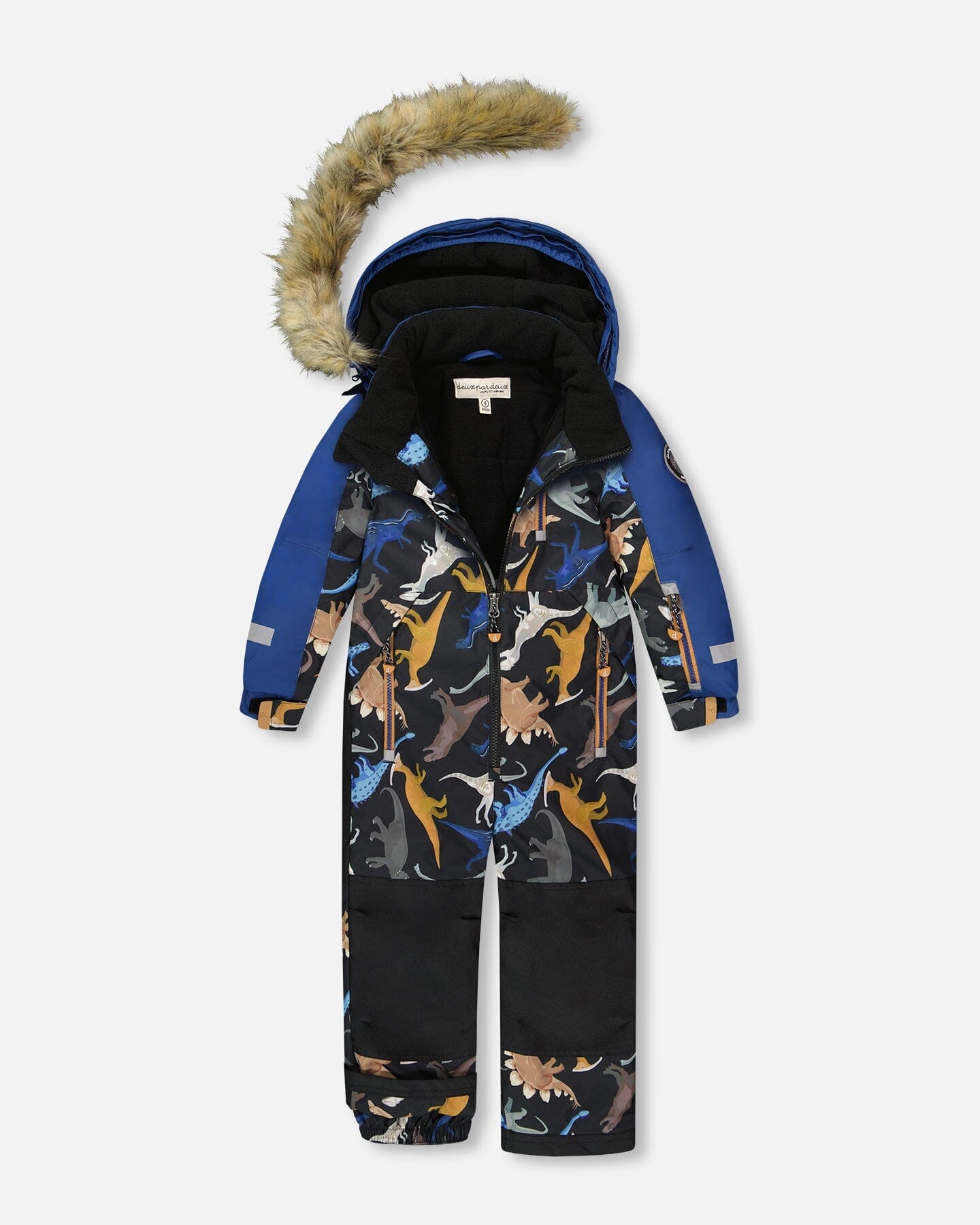 One-Piece Play Snowsuit Black Dinosaur Print