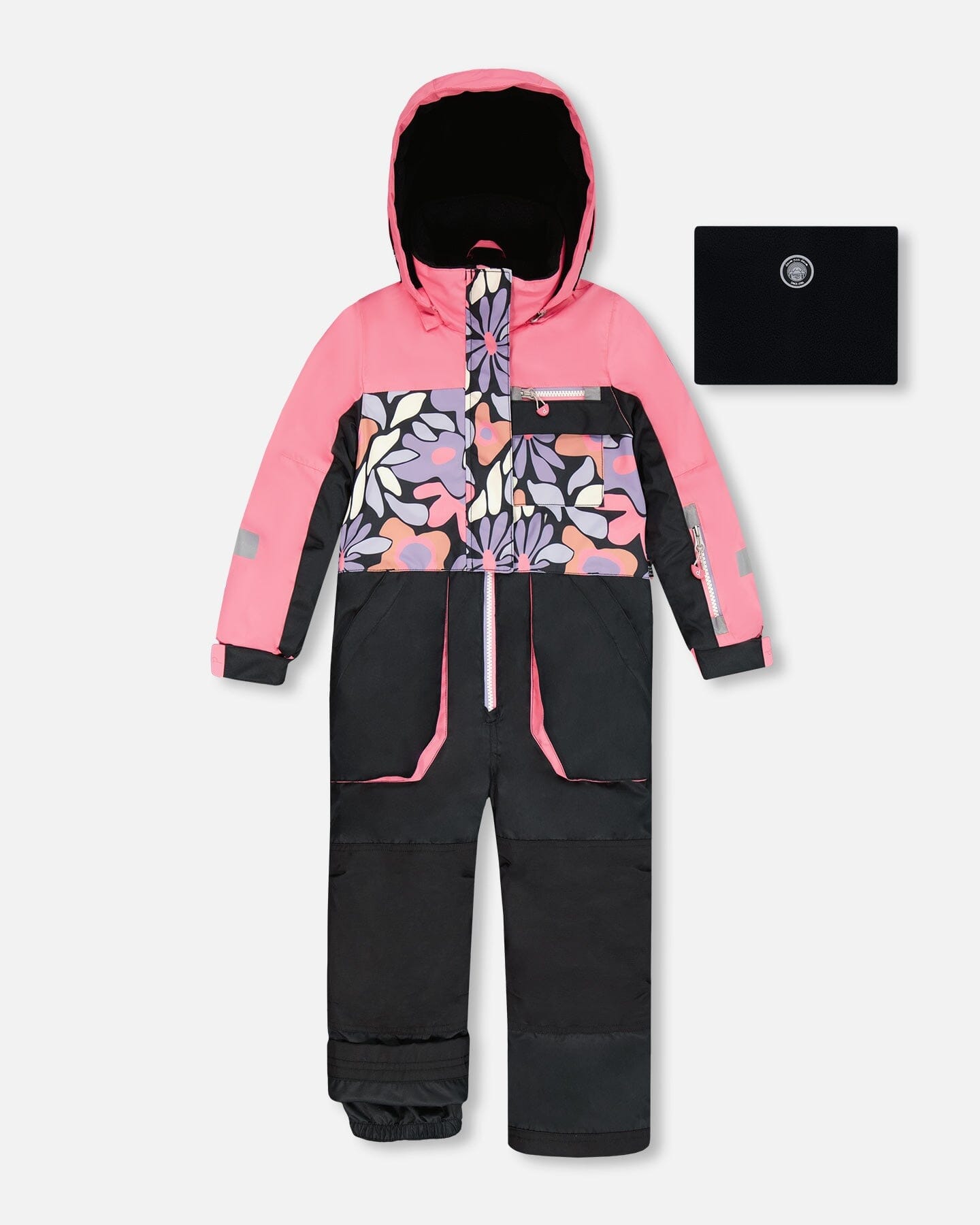 One-Piece Play Snowsuit Black Retro Flower Print