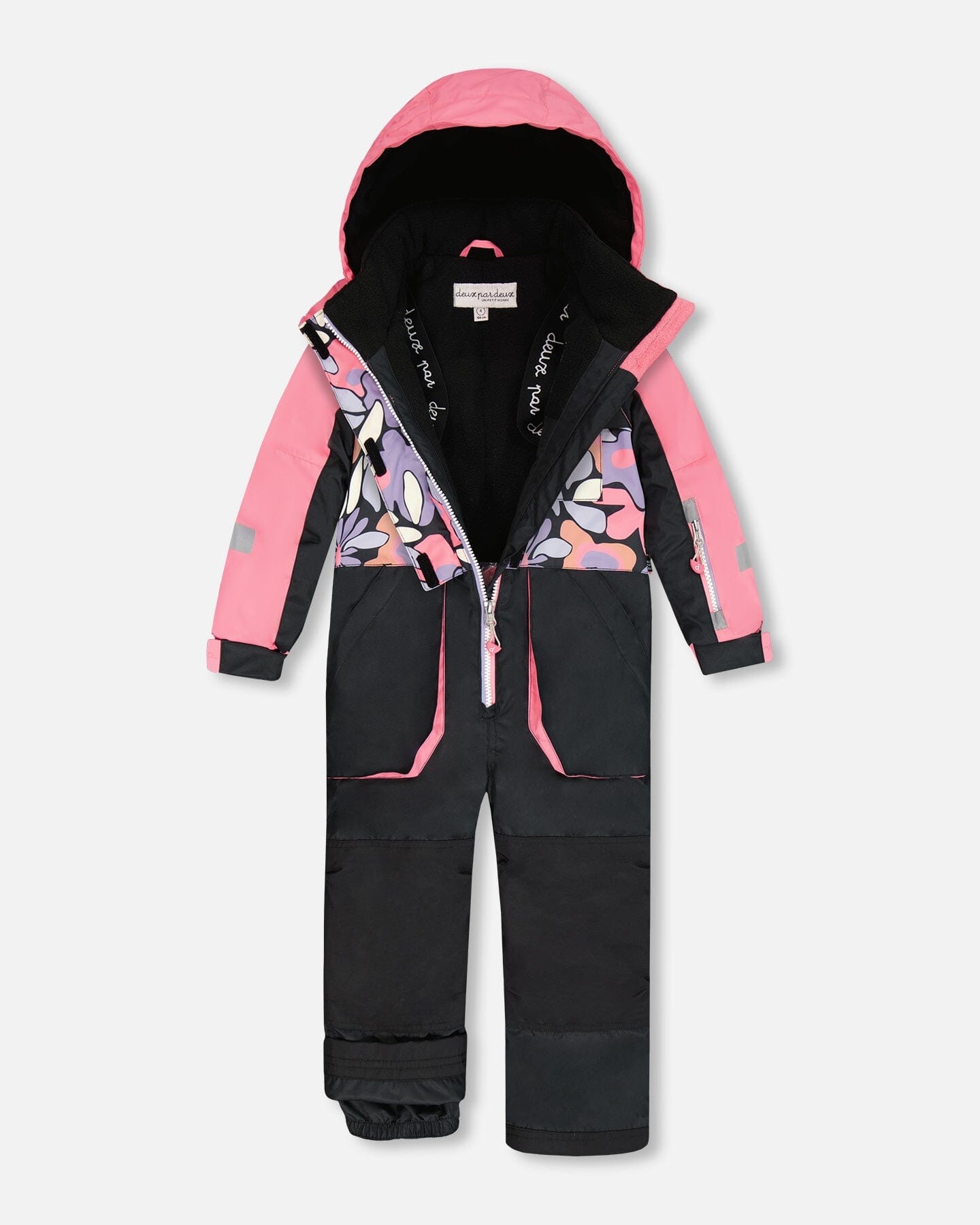One-Piece Play Snowsuit Black Retro Flower Print