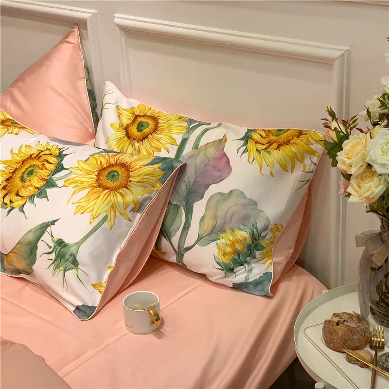 Eden 600 TC Sunflower Cotton Duvet Set - White/Yellow
