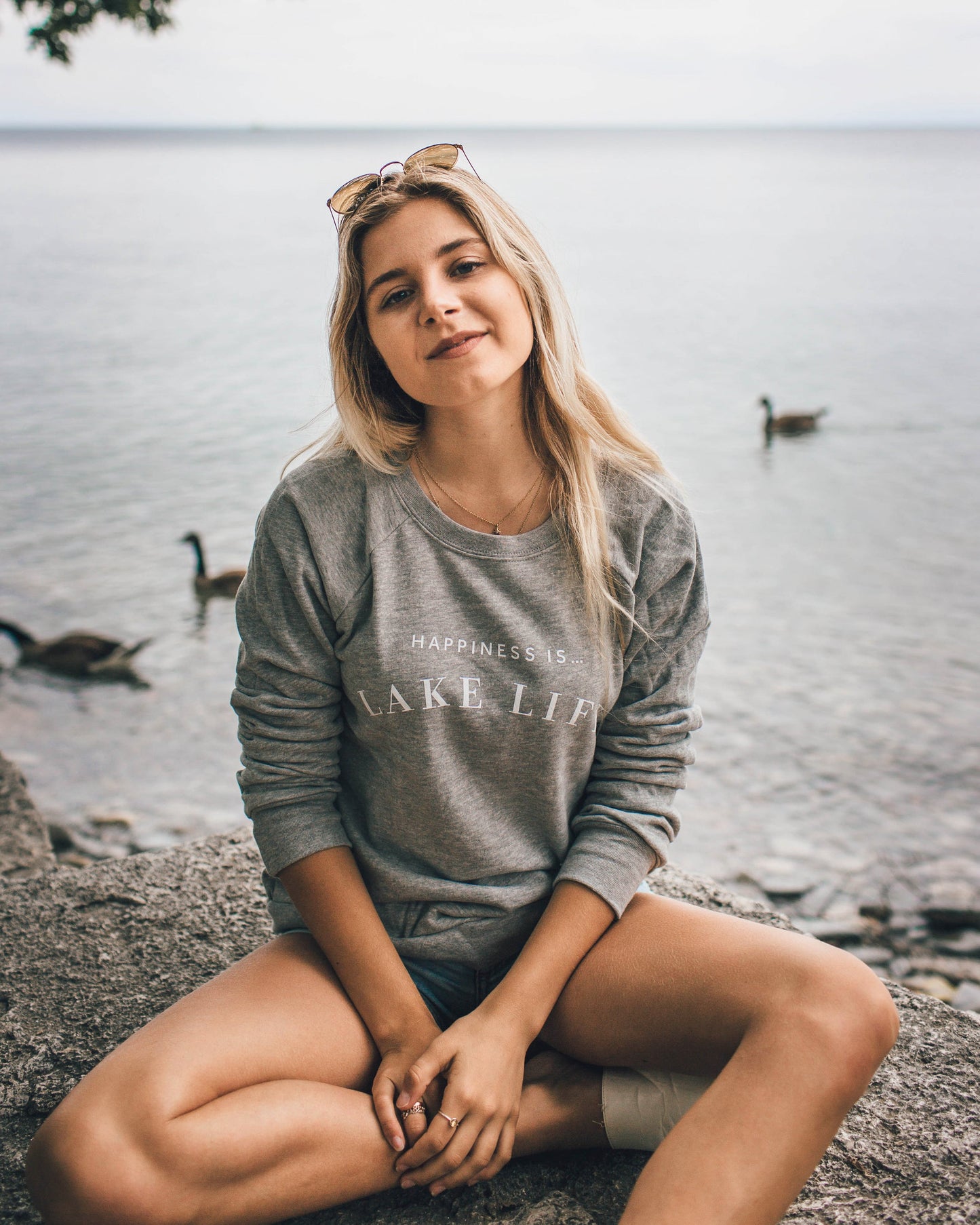 Women's Lake Life Crew Sweatshirt, Heather Grey