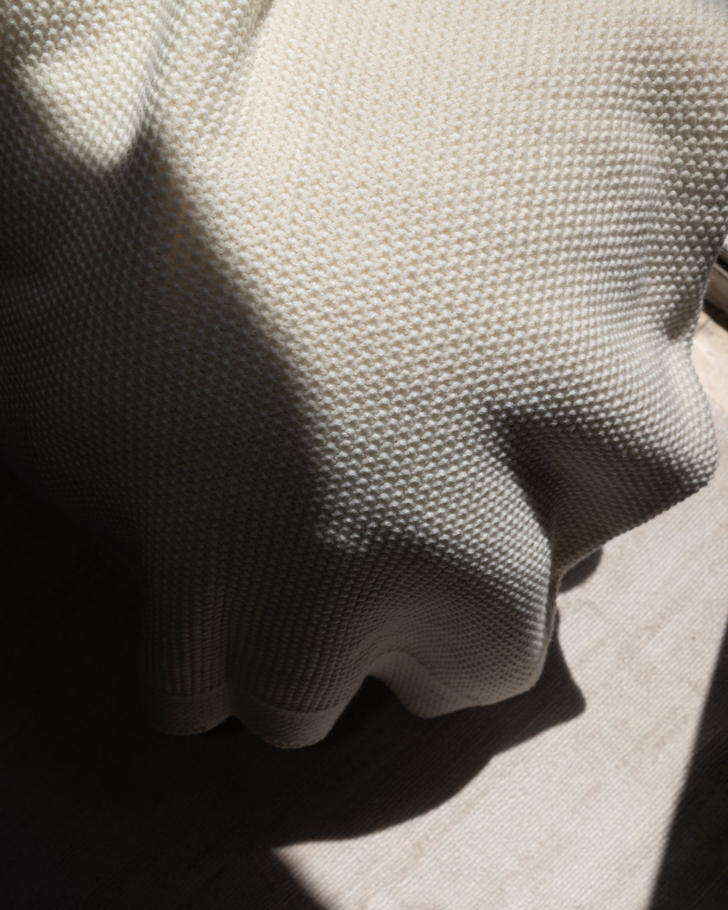 Textured Cream Knit Throw Blanket