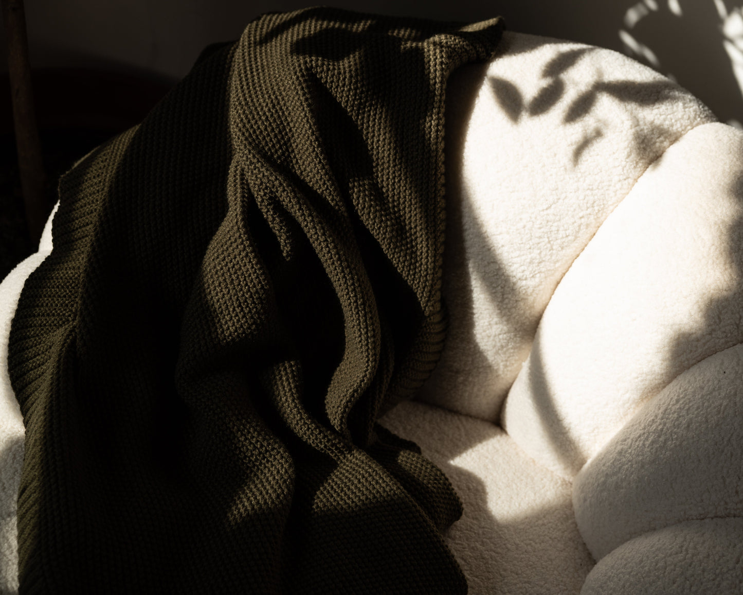 Textured Olive Knit Throw Blanket