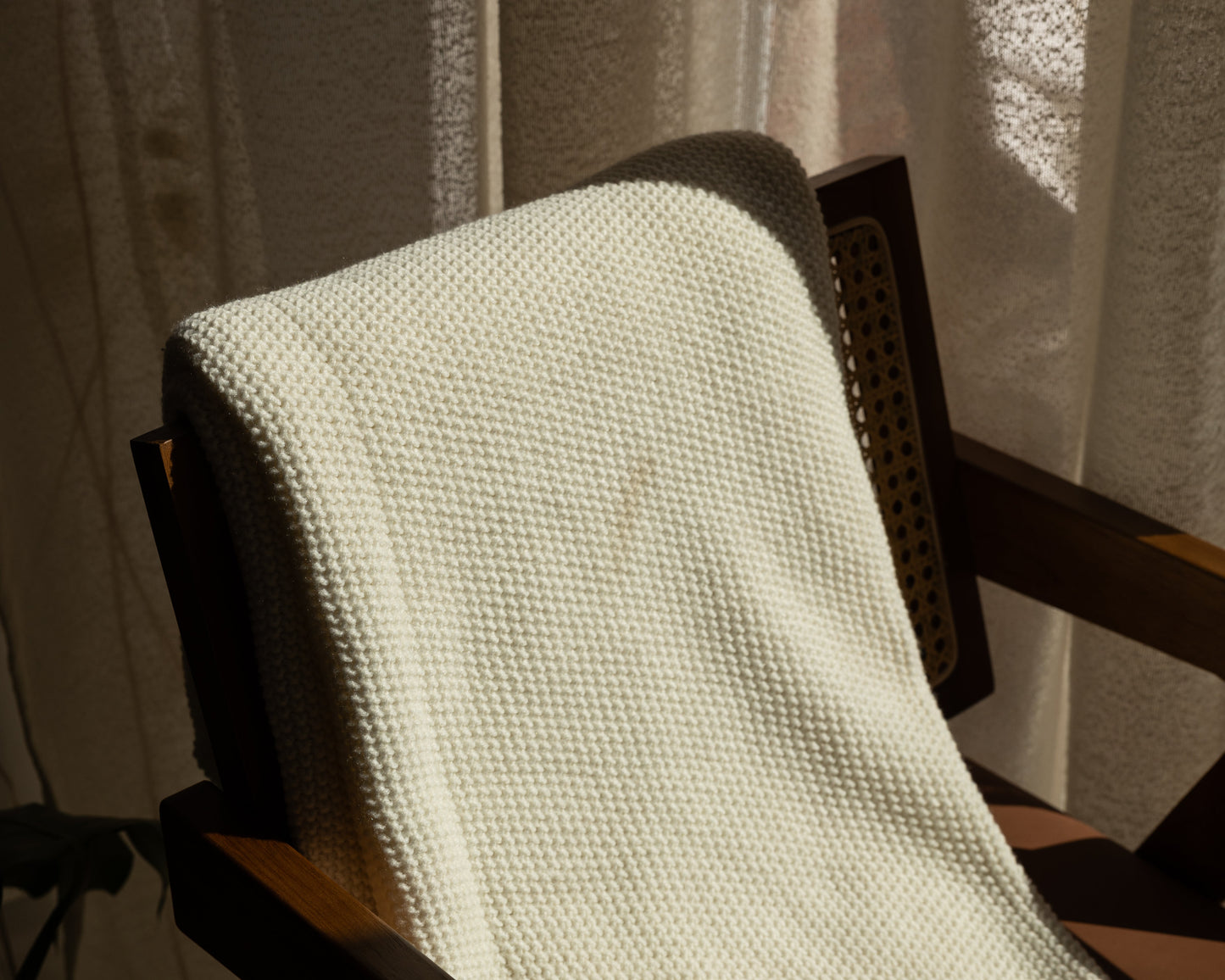 Textured Cream Knit Throw Blanket