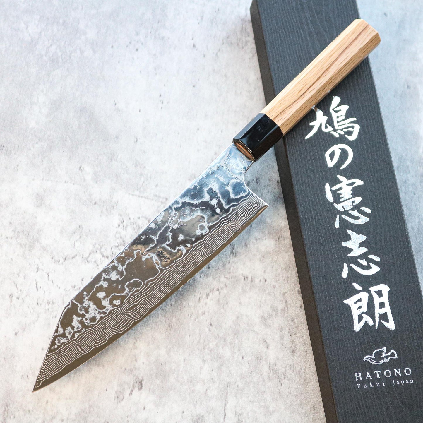 Kenshiro Hatono STRIX Damascus Gyuto 210 mm Oak