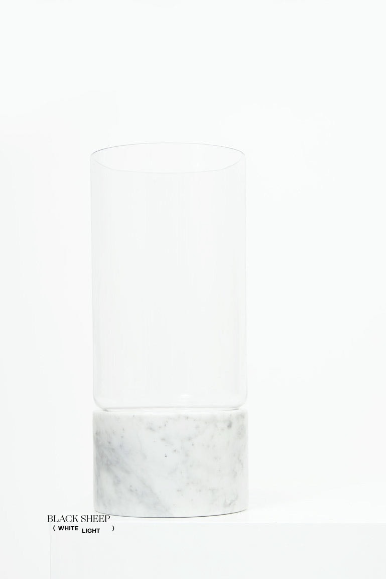 Bianco Carrara Marble and Glass Vase and Hurricane