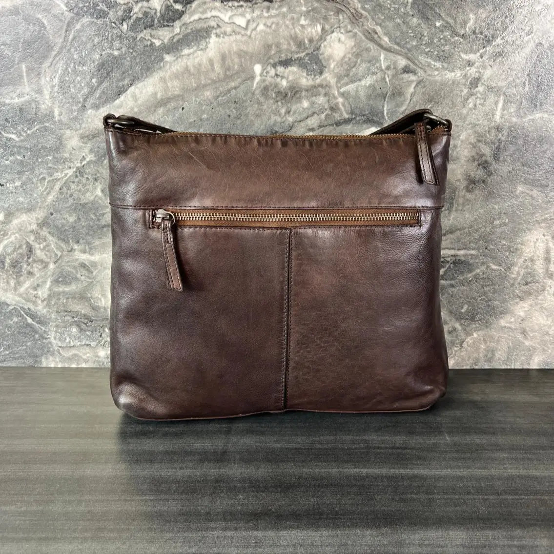 MET Leather Crossbody Bag with Dual Zipper Pockets