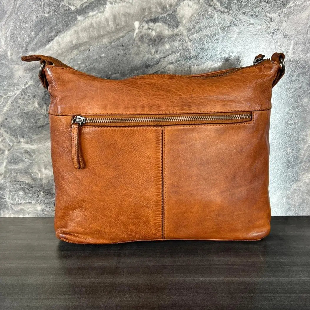 MET Leather Crossbody Bag with Dual Zipper Pockets