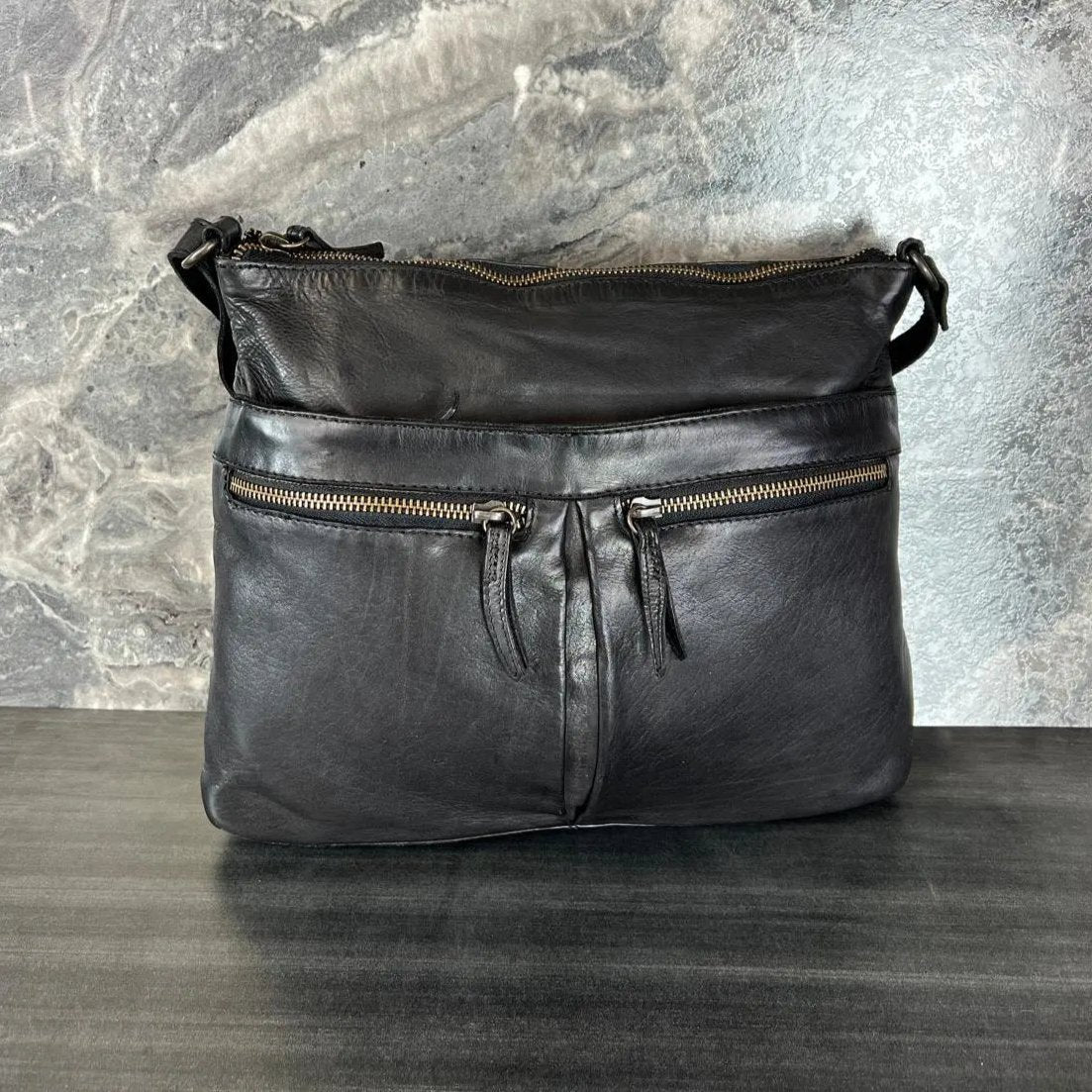 MET Leather Crossbody Bag with Dual Zipper Pockets