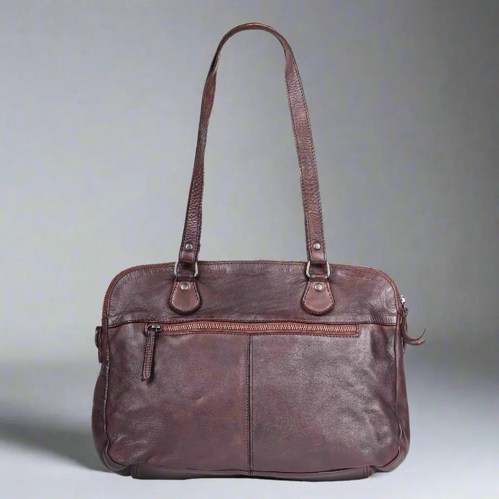 MET Leather Handbag with Dual Handles and Front Zipper Pockets