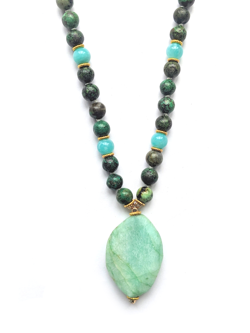 Healing Mala Necklace - Amazonite Stone & African Turquoise