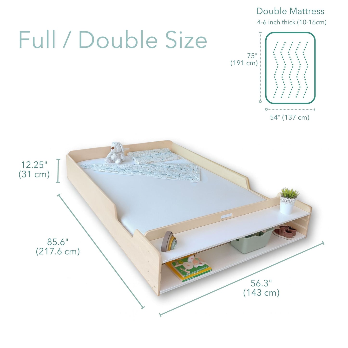 APPLE FULL - Montessori Floor Bed with Shelves