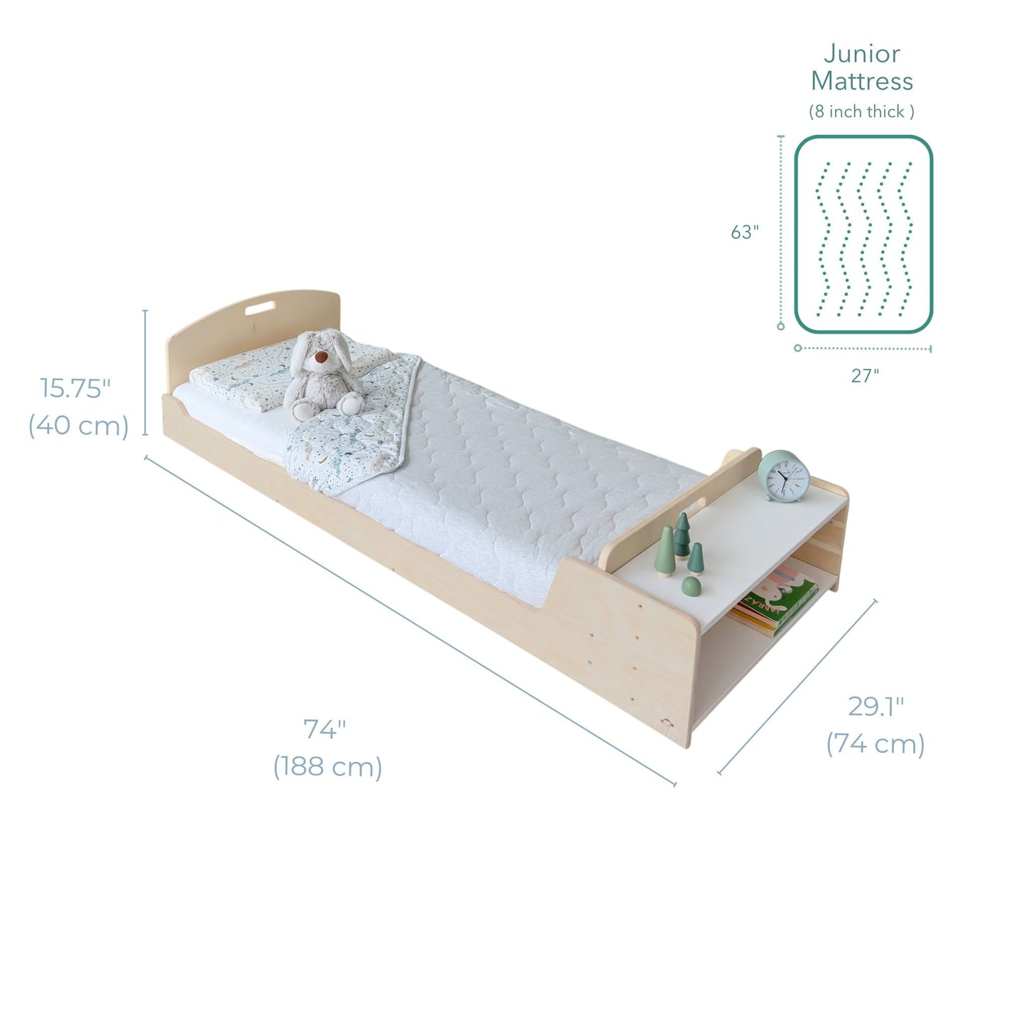 CHERRY JUNIOR - Montessori Floor Bed with Shelves