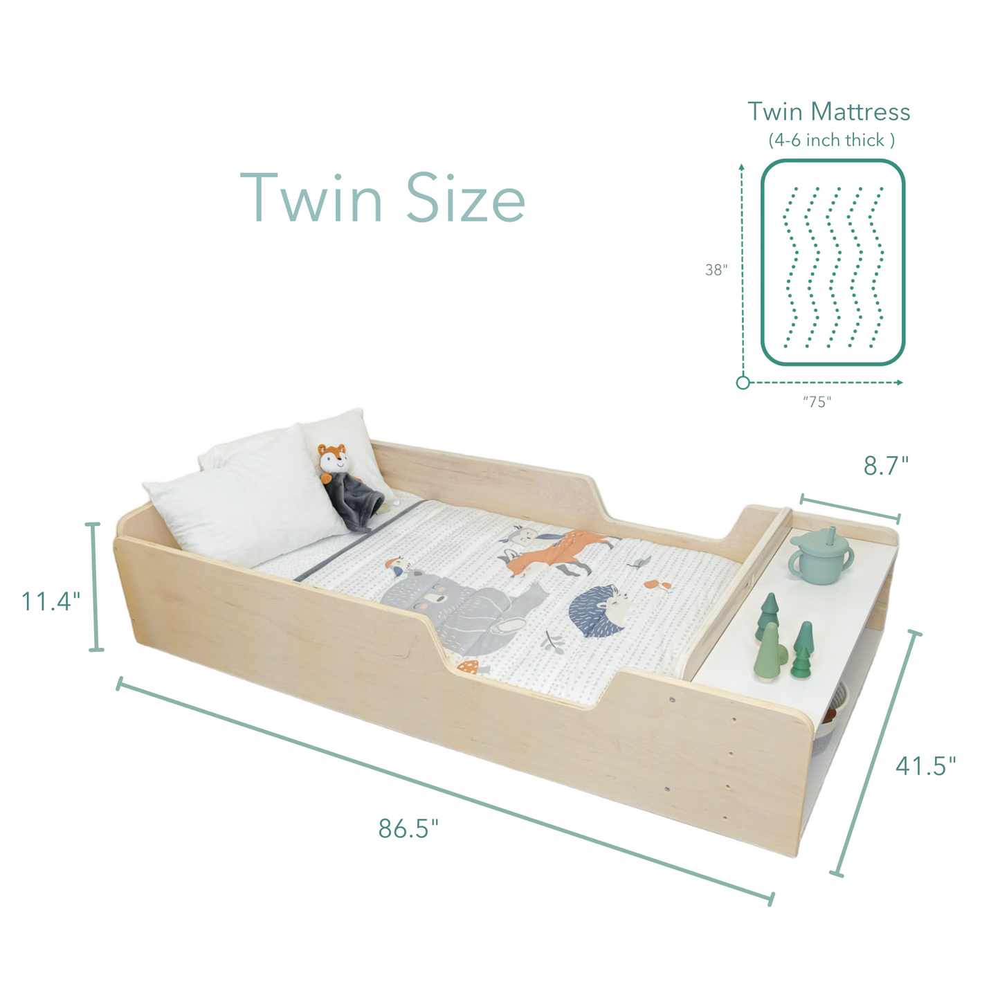 APPLE CRIB - Montessori Floor Bed with Rails & Shelves