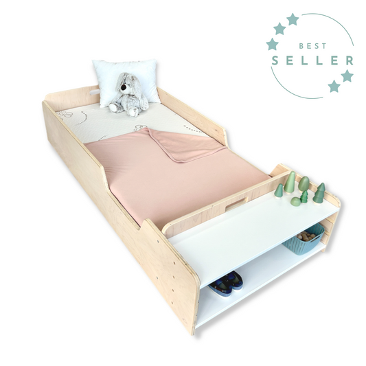 APPLE CRIB - Montessori Floor Bed with Rails & Shelves