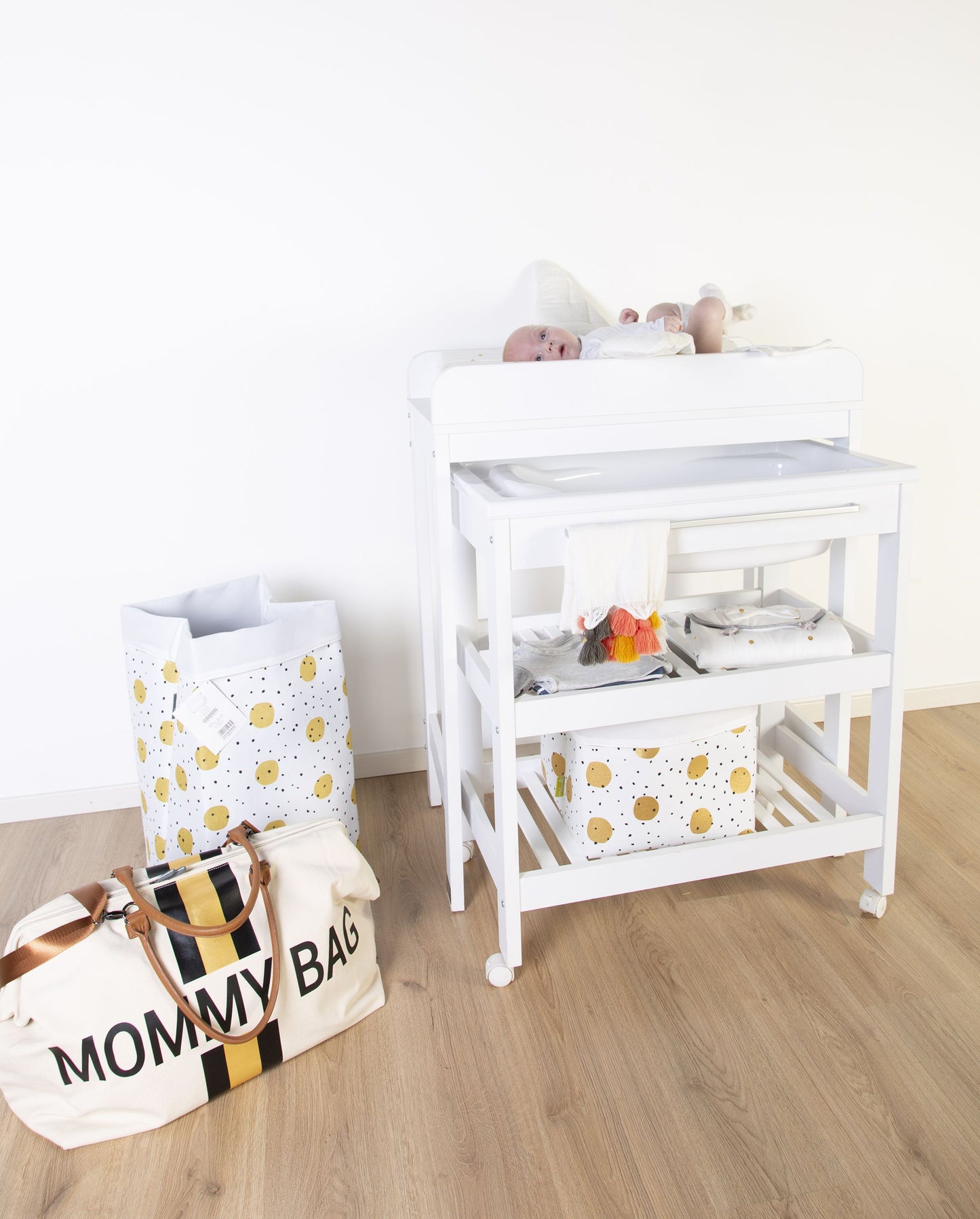 MOMMY BAG OFF-WHITE CANVAS WITH BLACK AND GOLD STRIPES
