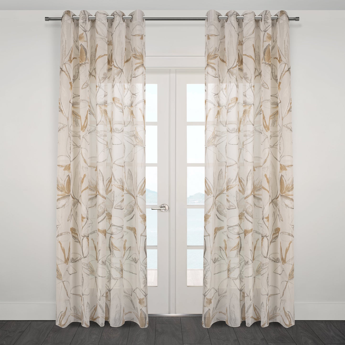 Athena Printed Abstract Floral Sheer Grommet Curtain 80"x 95"