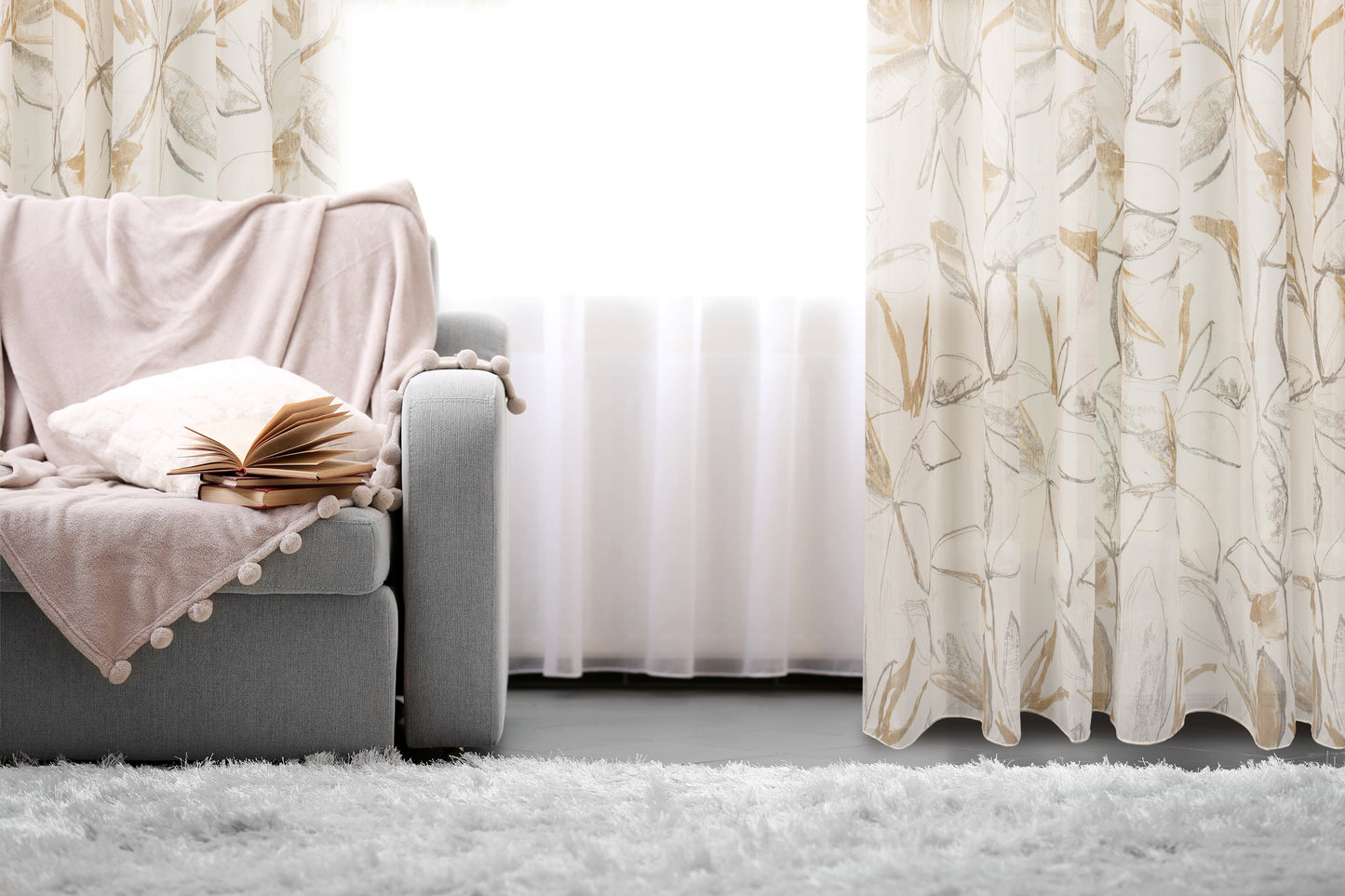 Athena Printed Abstract Floral Sheer Grommet Curtain 80"x 95"