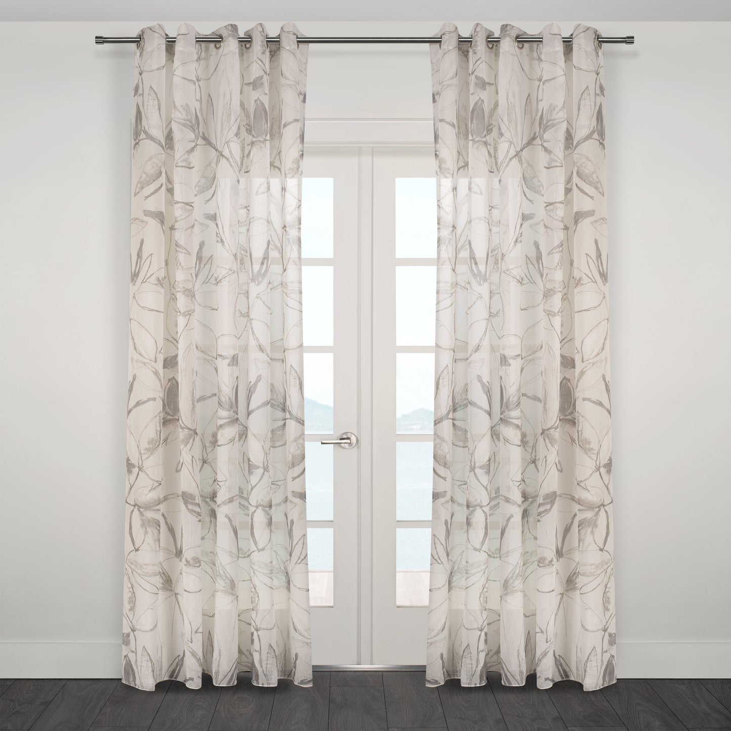 Athena Printed Abstract Floral Sheer Grommet Curtain 80"x 95"