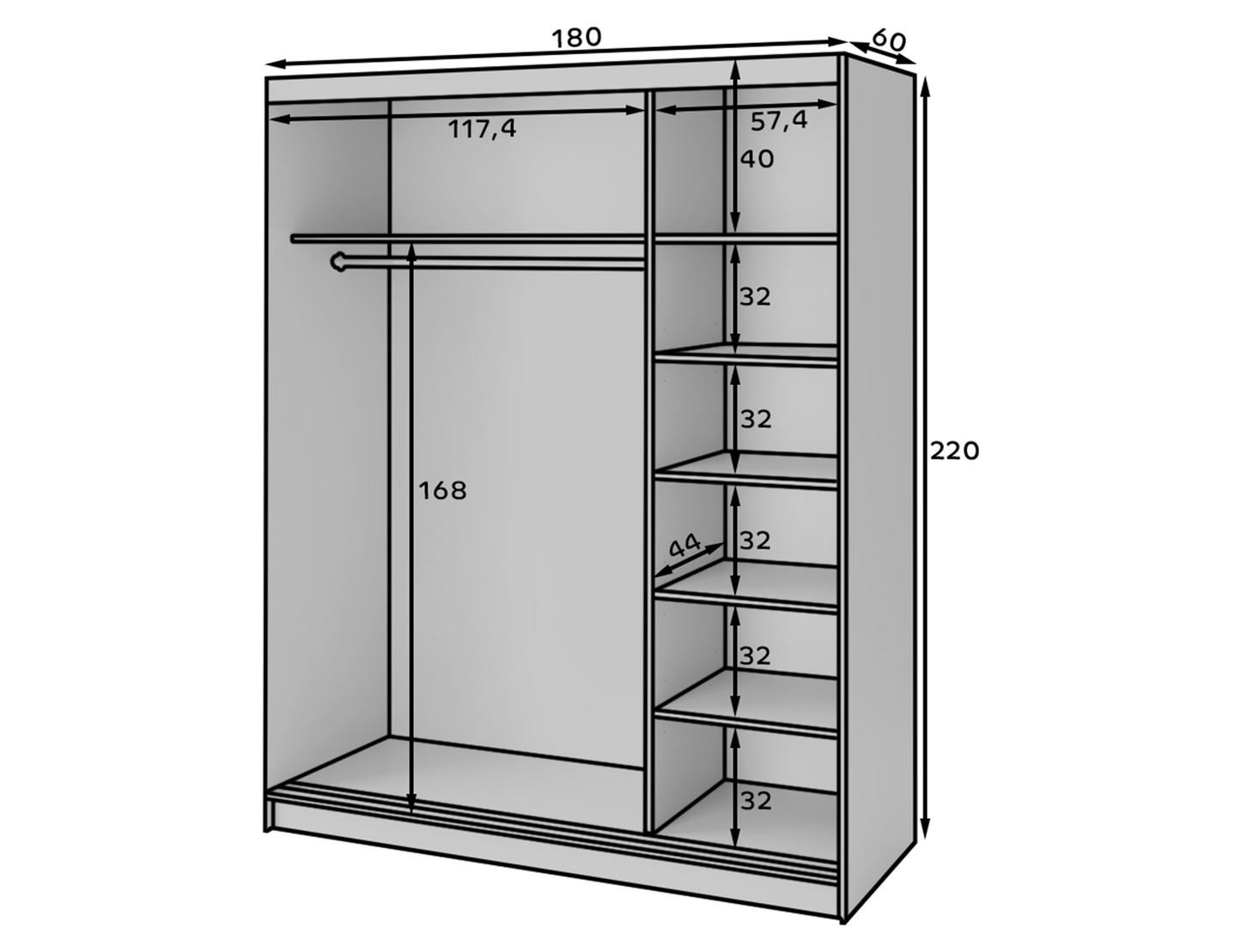 Marrphy Mirrored 3 Sliding Door Freestanding Wardrobe - Black/Oak Caramel