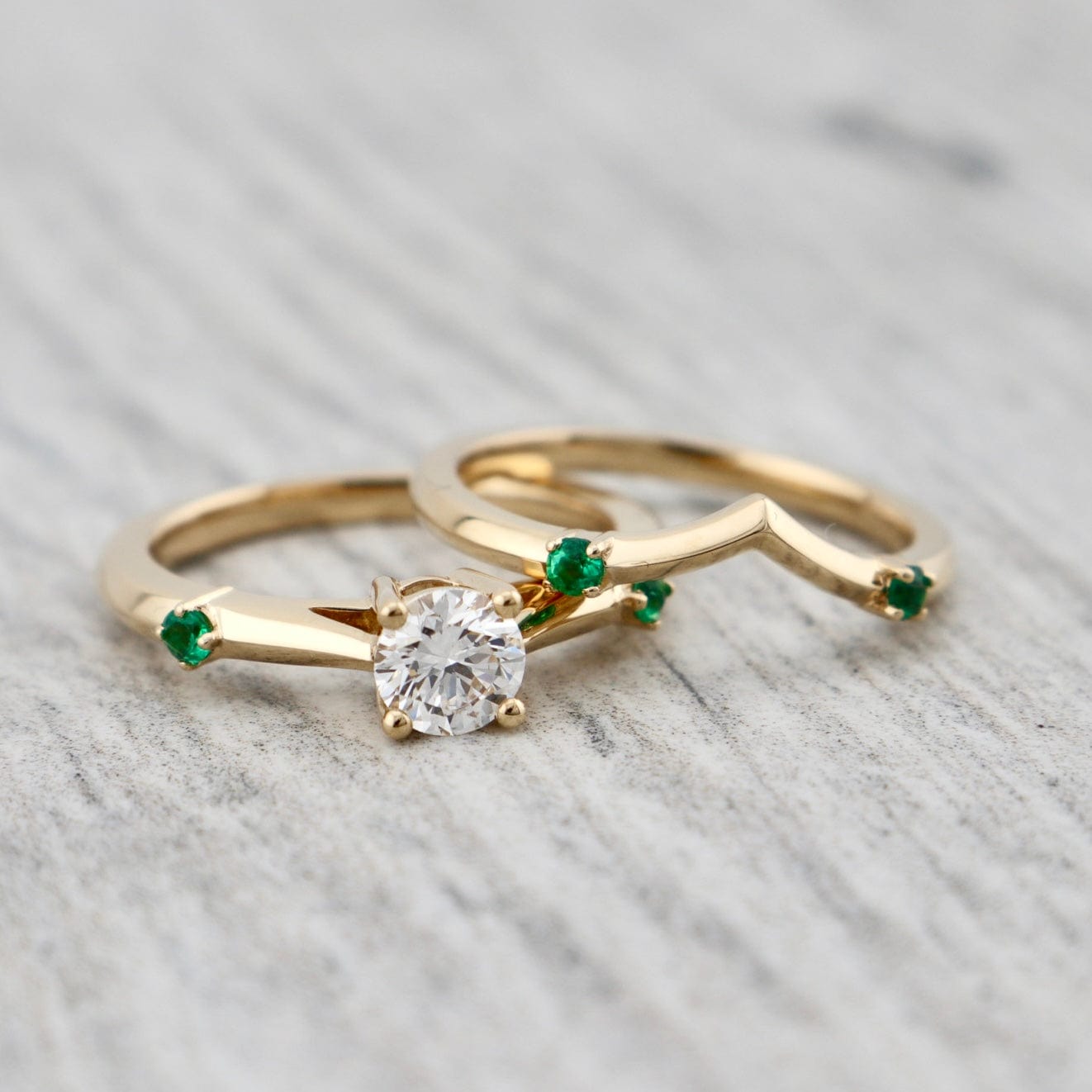 Bague ensemble D'alliance Émeraude et Diamant 0,5 ct