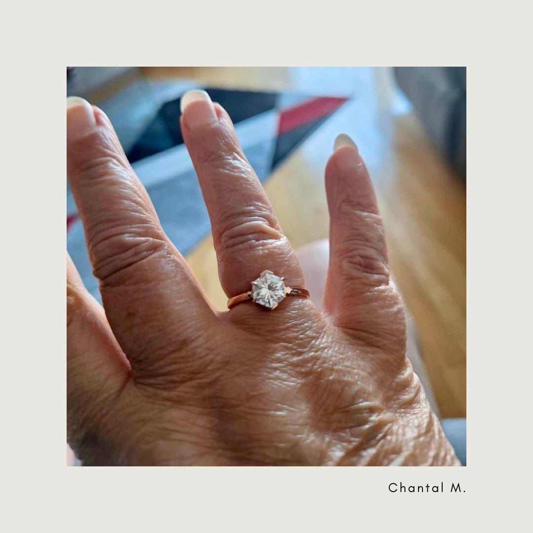 Bague solitaire Hexagone en or 14K -18K et moissanite 2 ct