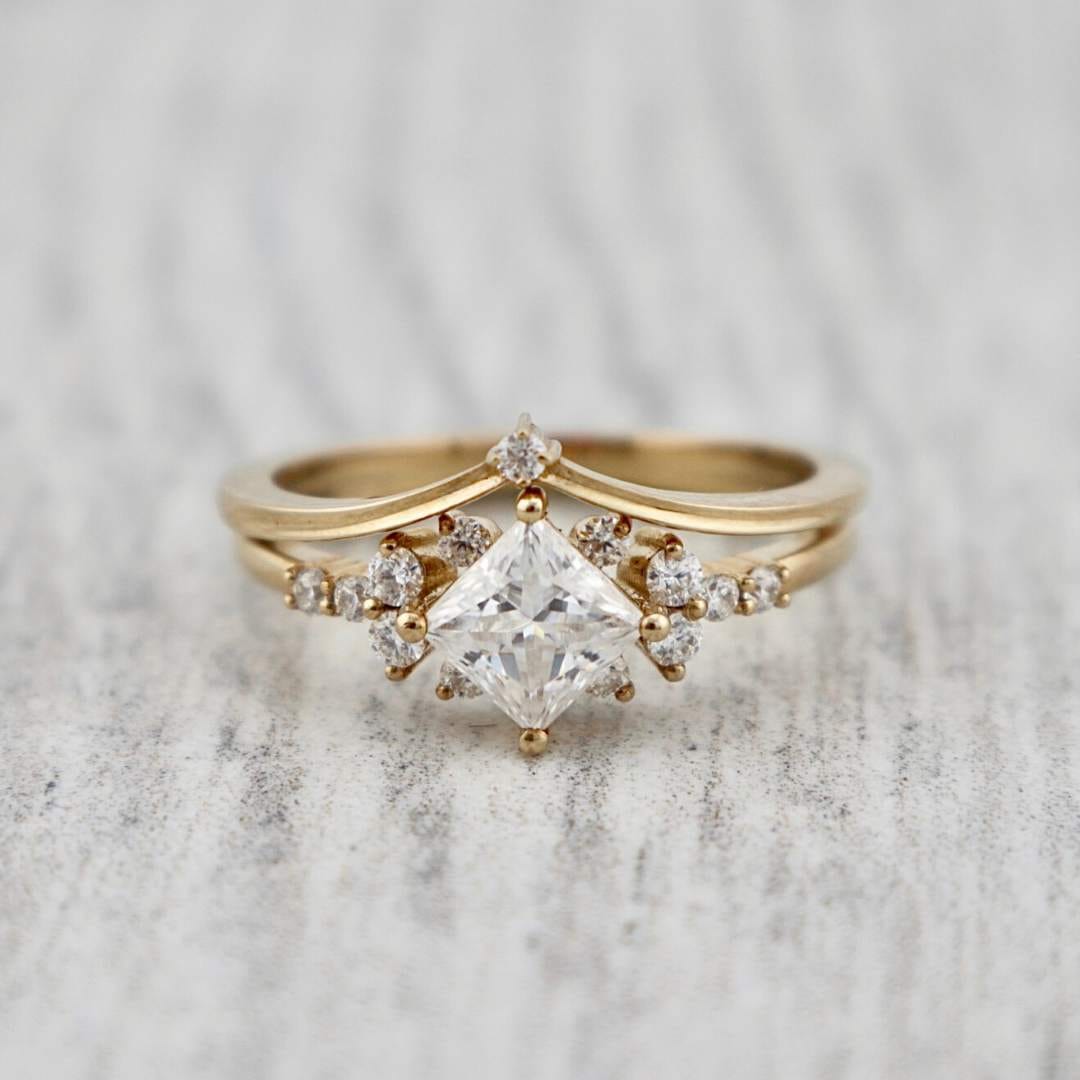 Bagues Ensemble d'alliances Princesse en or 10K et moissanites