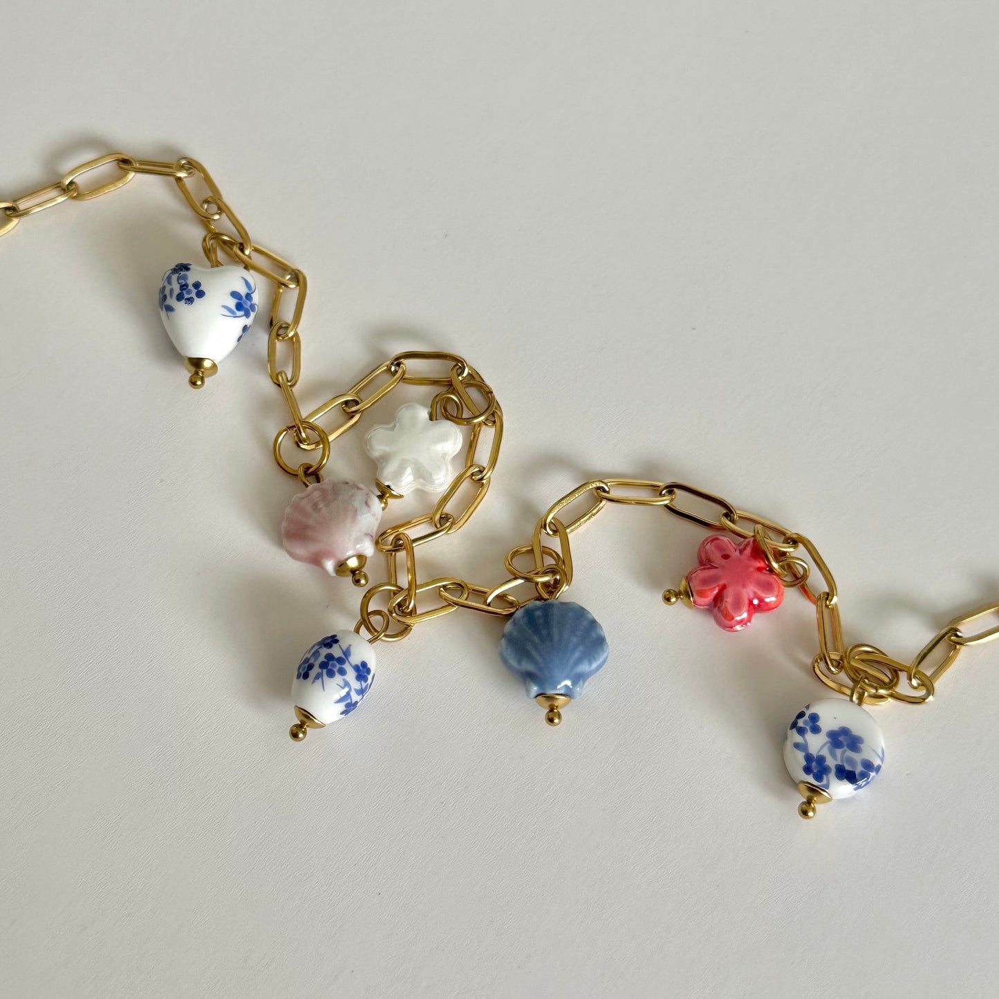 Ceramic Charm Necklace- Gold