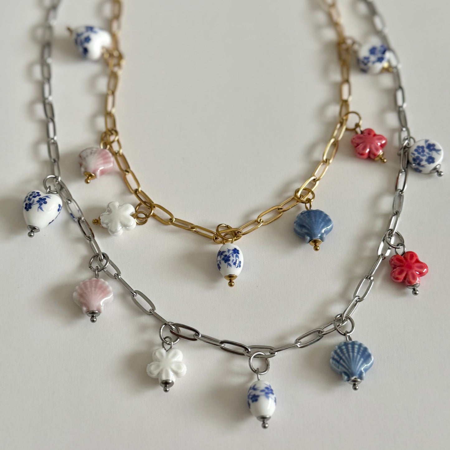 Ceramic Charm Necklace- Silver