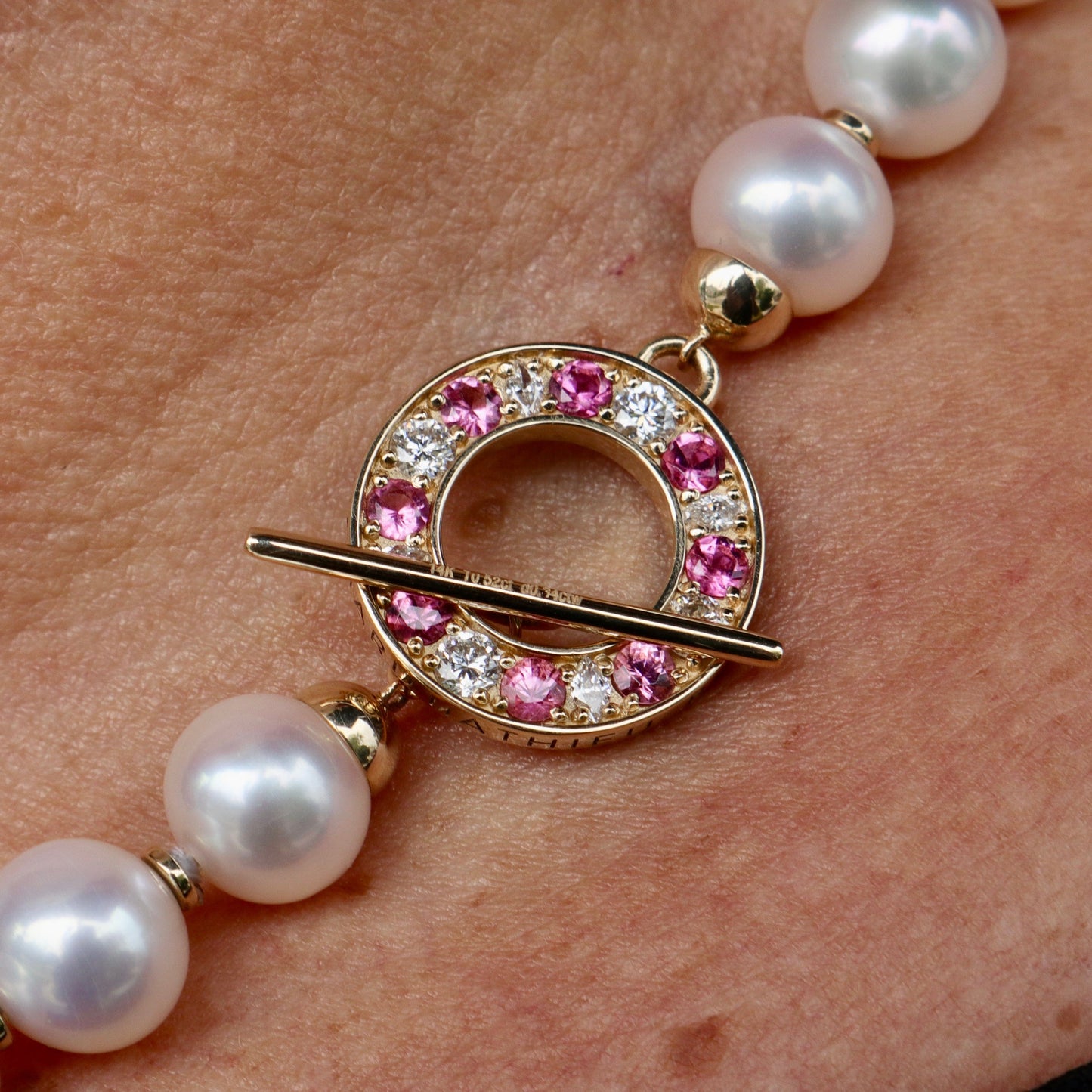 Collier de perles d'eau douce, or 14K serti de tourmalines et diamants