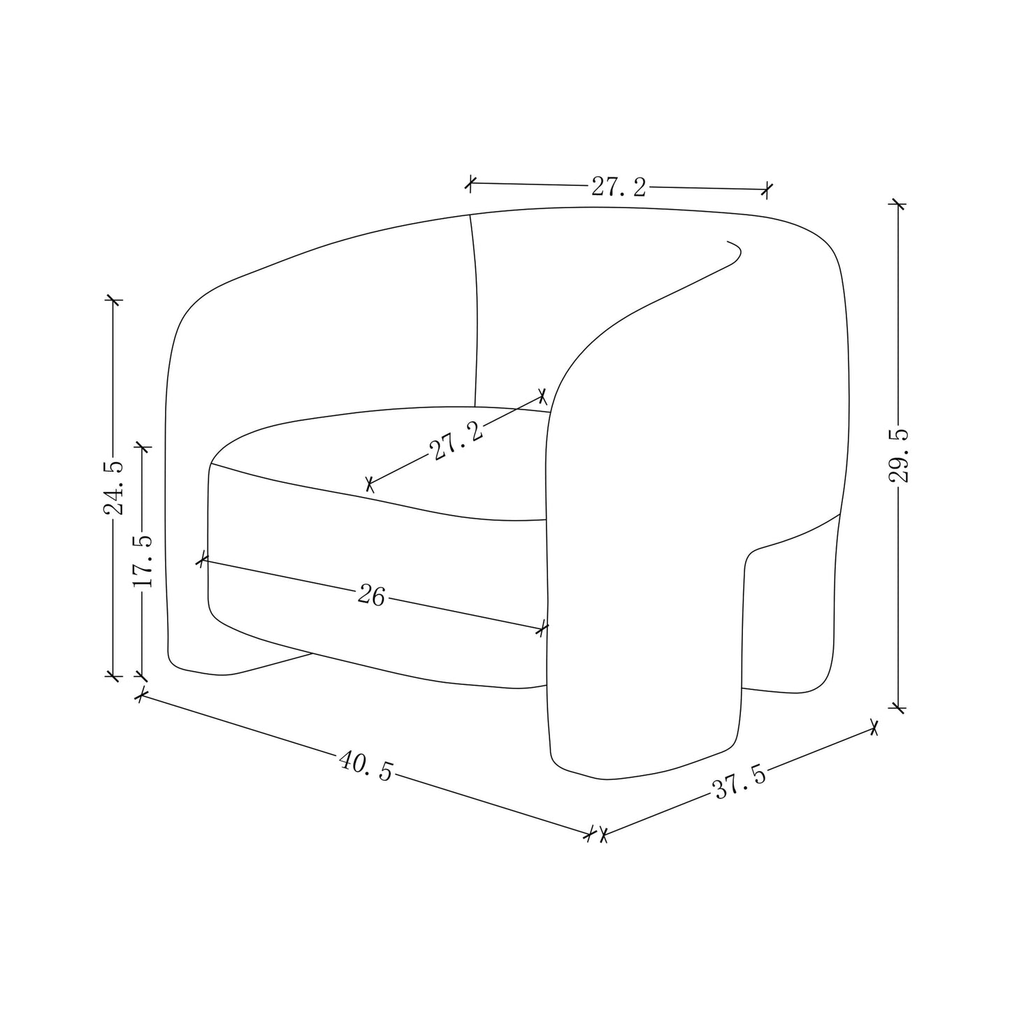 Chloe Pine Wood Tweed Accent Chair - Cream