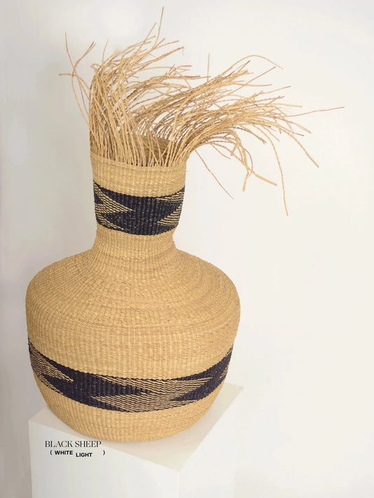 Medium Ghana Bolga Basket 'Tisanie-Tia' NATURAL + BLACK