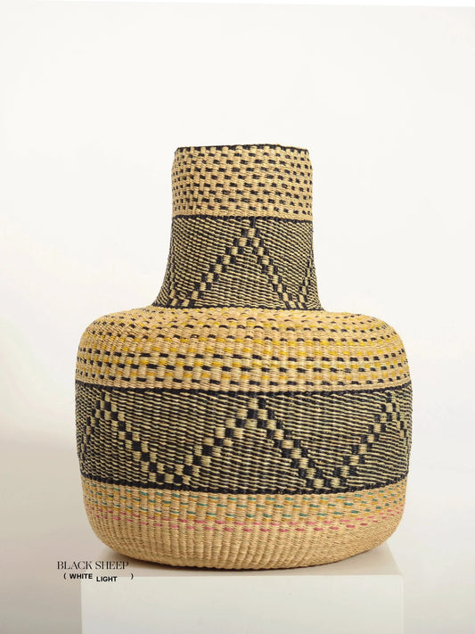 Large Ghana Bolga 'Linka' Basket  NATURAL + BLACK