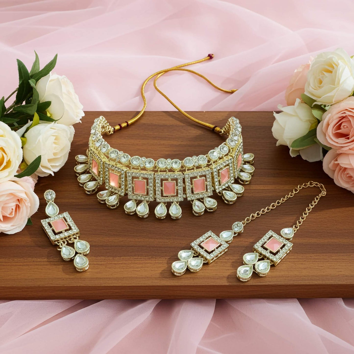 Heritage silver & pink Kundan Choker Set