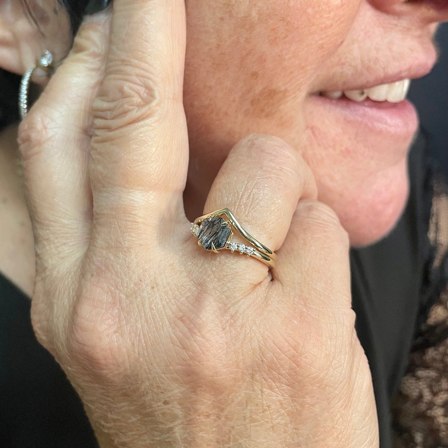 Bagues Ensemble d'alliances Rutile en or jaune 10K et moissanites