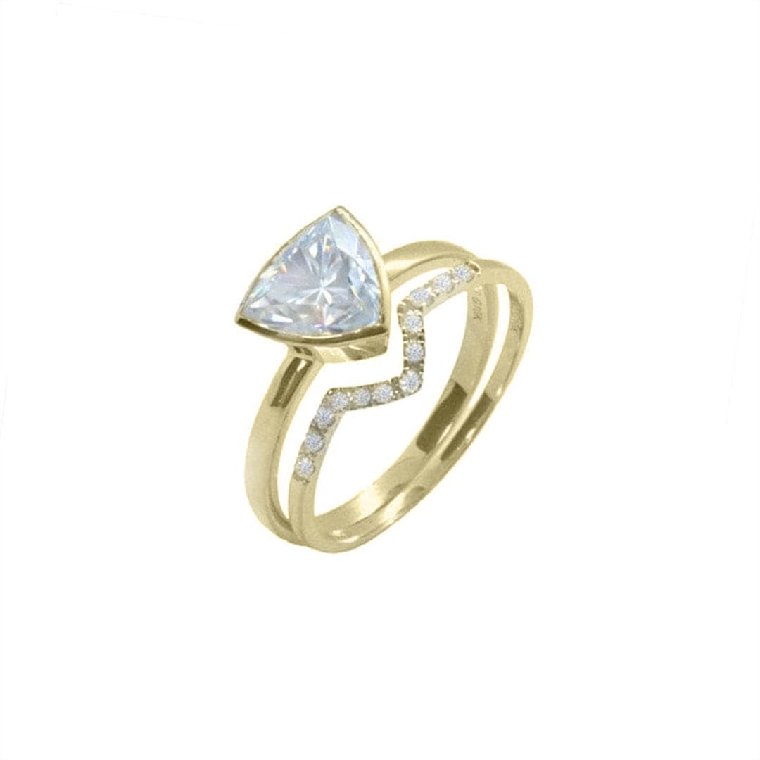 Bagues Ensemble d'alliances Trillion en or 10K et moissanites