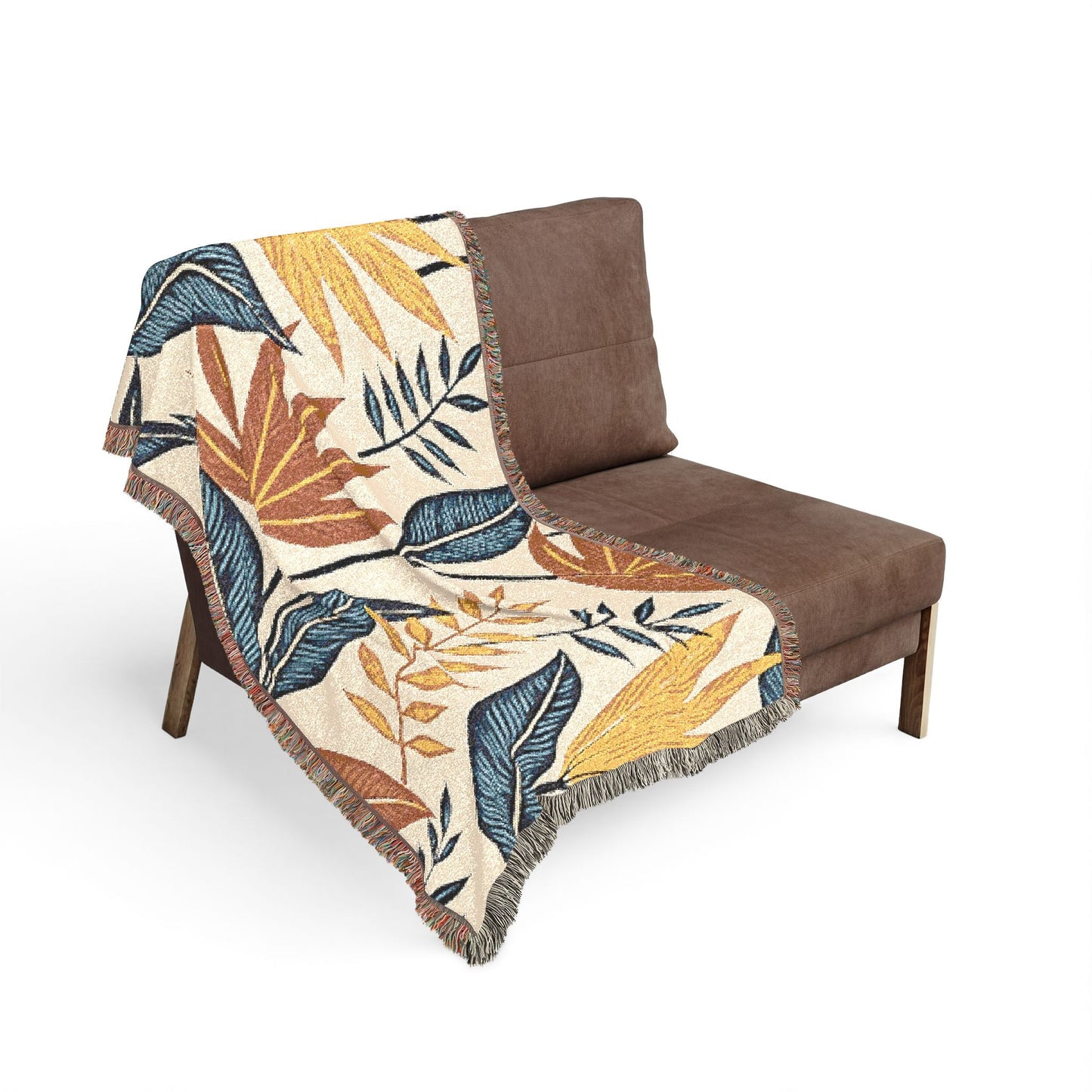 Tropical Leaf Woven Blanket — Boho Botanical Throw for Sofa & Bed