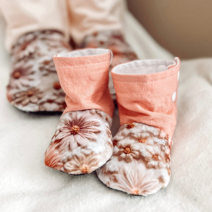 Soft & warm slippers « Floral sweetness/light pink linen »
