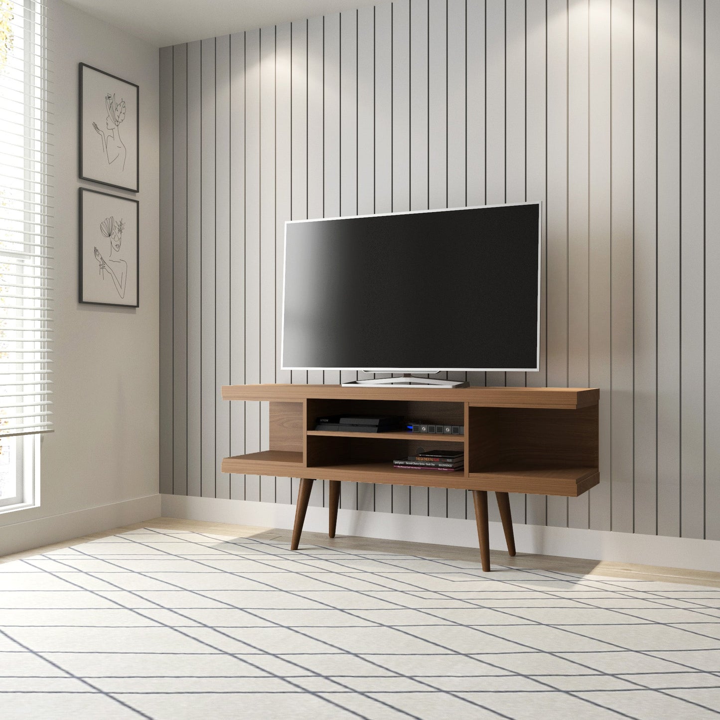 Eureka Modern 53.14" TV Stand with 4 Shelves - Maple Cream