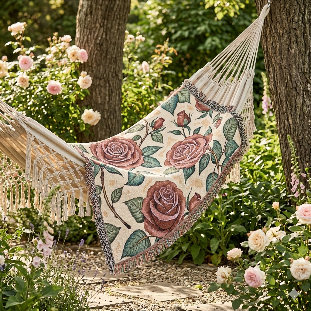 Rose Woven Blanket — Vintage Floral Throw for Sofa & Bed
